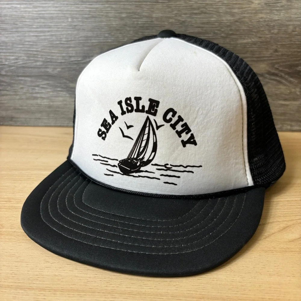 Vintage Sea Isle City Hat Cap Snap Back Black Trucker New‎ Jersey Adjustable